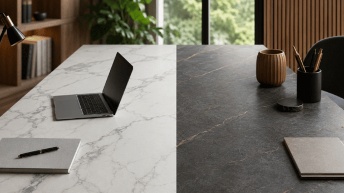 Table Top That Works: Quartz vs Sintered Stone for Modern Desks and Offices